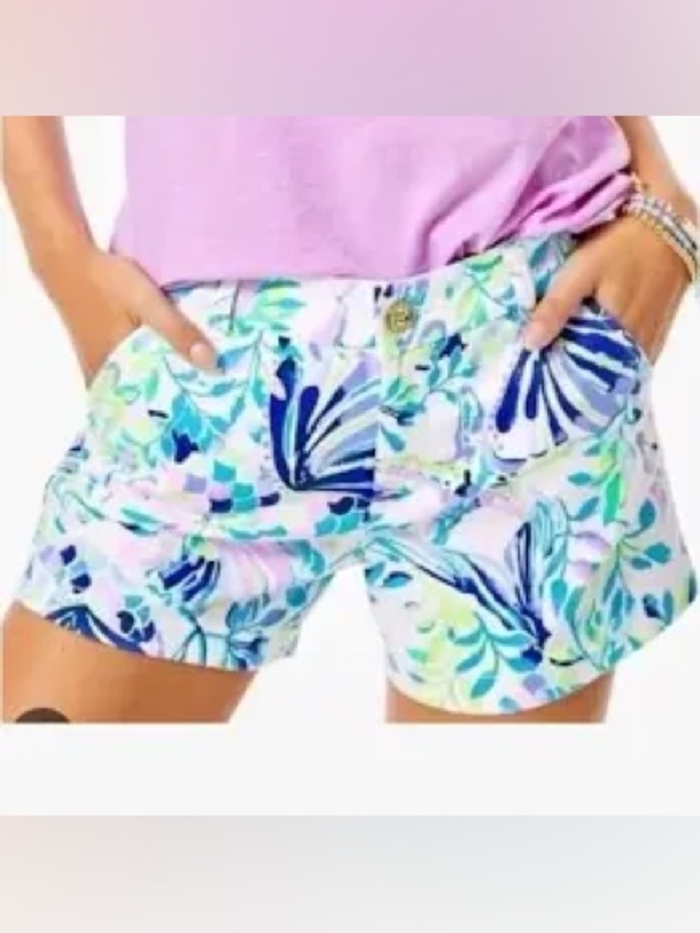 Lilly Pulitzer Callahan Stretch Short Resort White Shell Beach Women's 4 Cotton